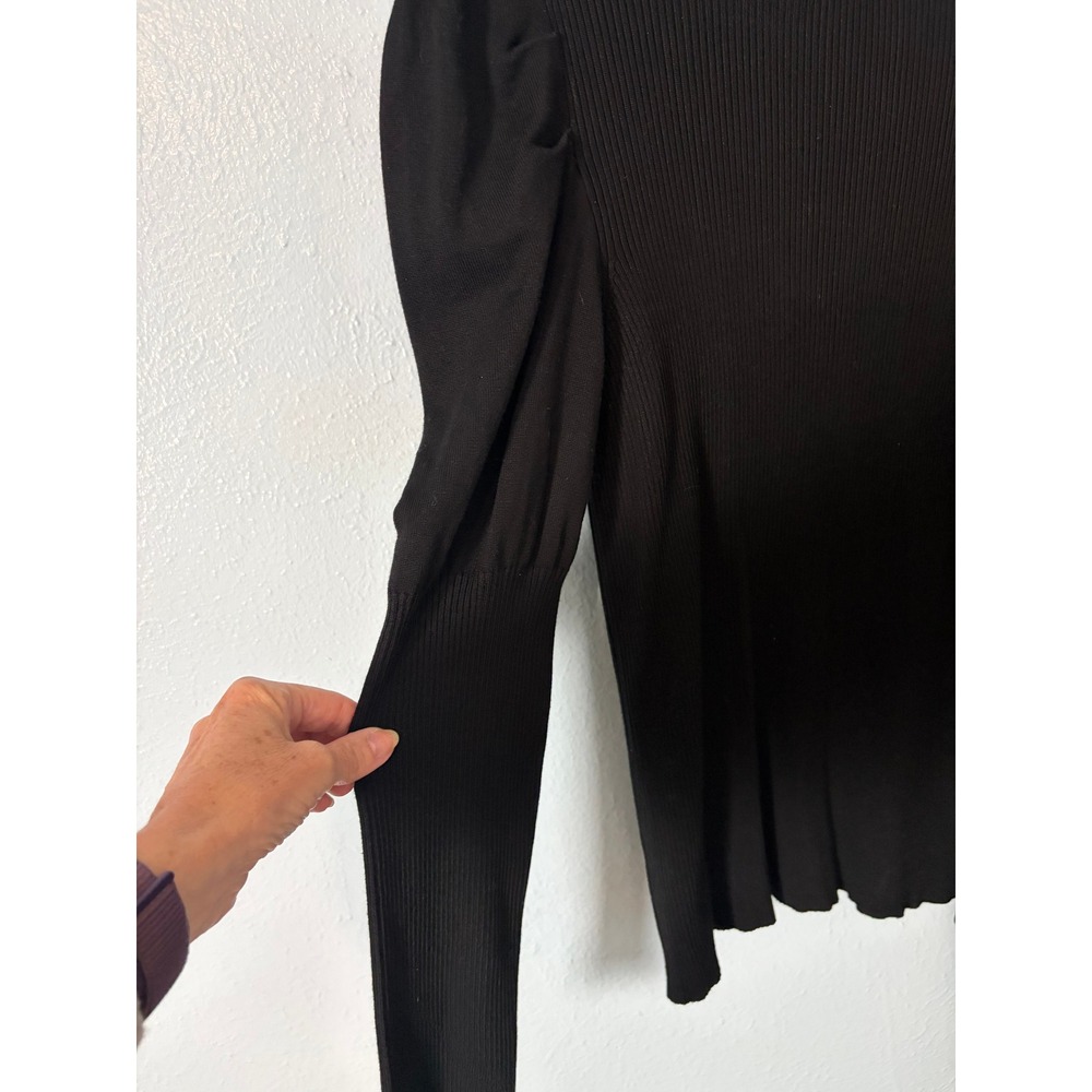 Anthropologie Black Ribbed Puff Sleeve Turtleneck Sweater XL NWT Quiet Luxury - Picture 3 of 5